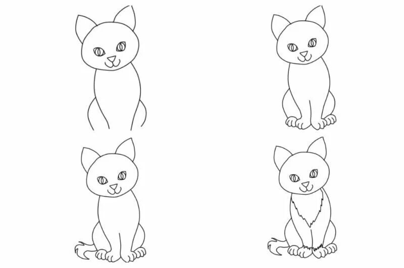 Рисовать поэтапно котиков. Поэтапный рисунок котенка для детей. Поэтапное рисование котенка для детей. Как нарисовать кота поэтапно. Кошка рисунок для детей поэтапно.