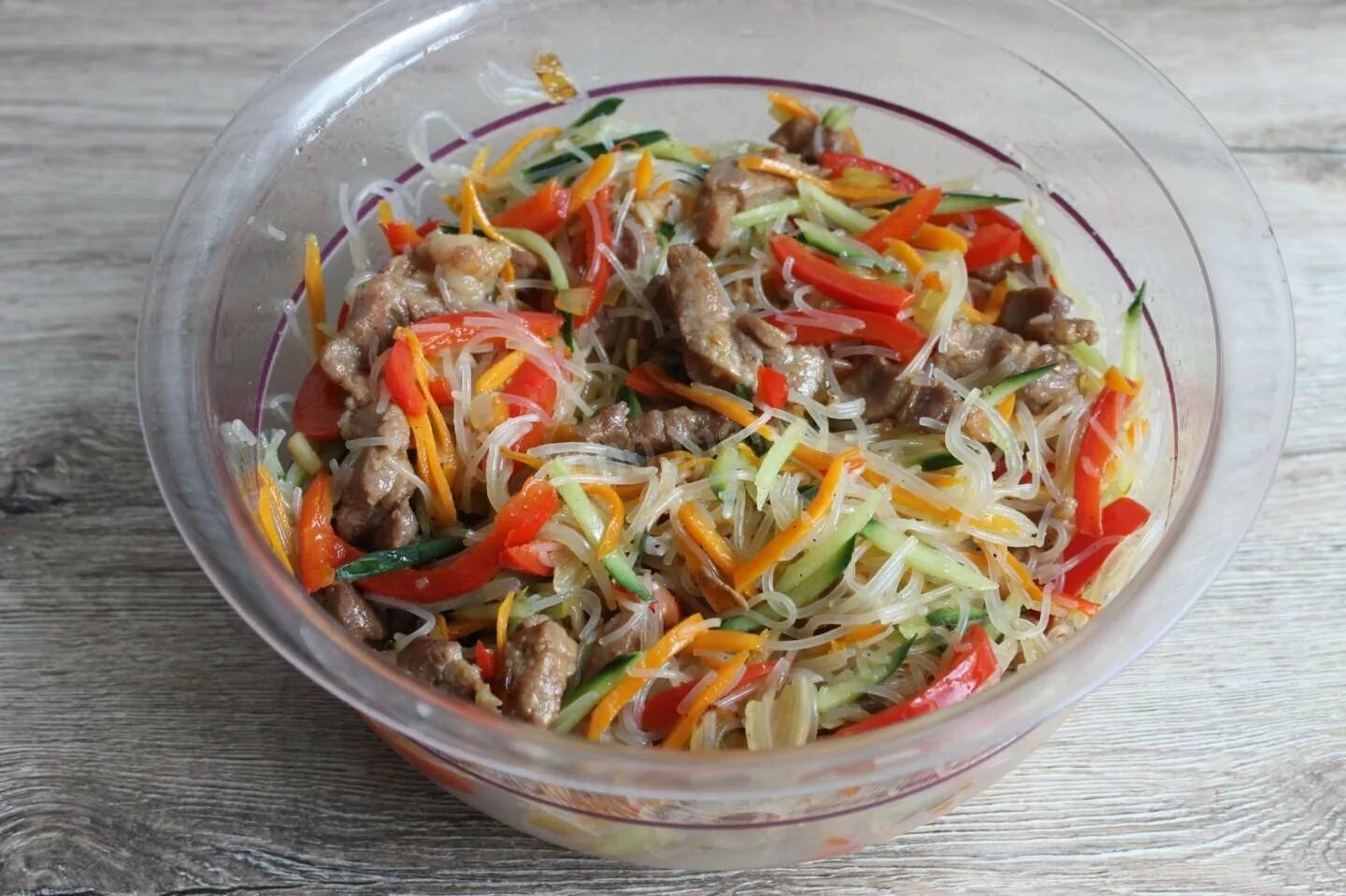 Рецепт салата фунчоза с мясом