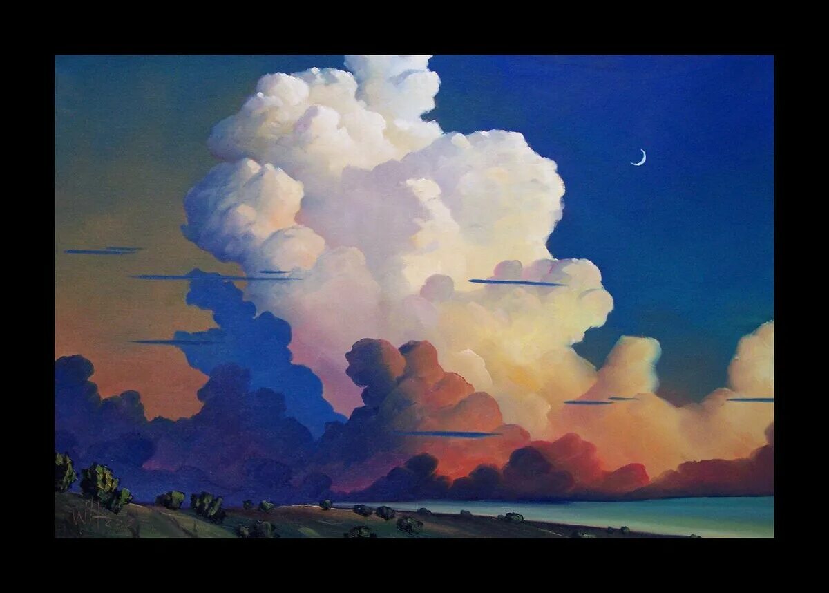 облака гуашью. облака акрилом. небо акрилом. небо акриловыми красками. пейзаж уильям ф.