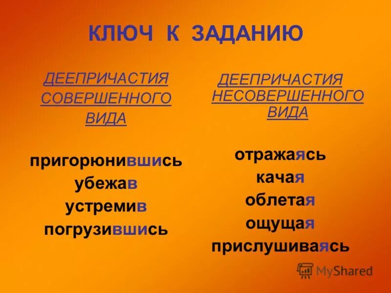 Совершенный и несовершенный вид деепричастия как определить