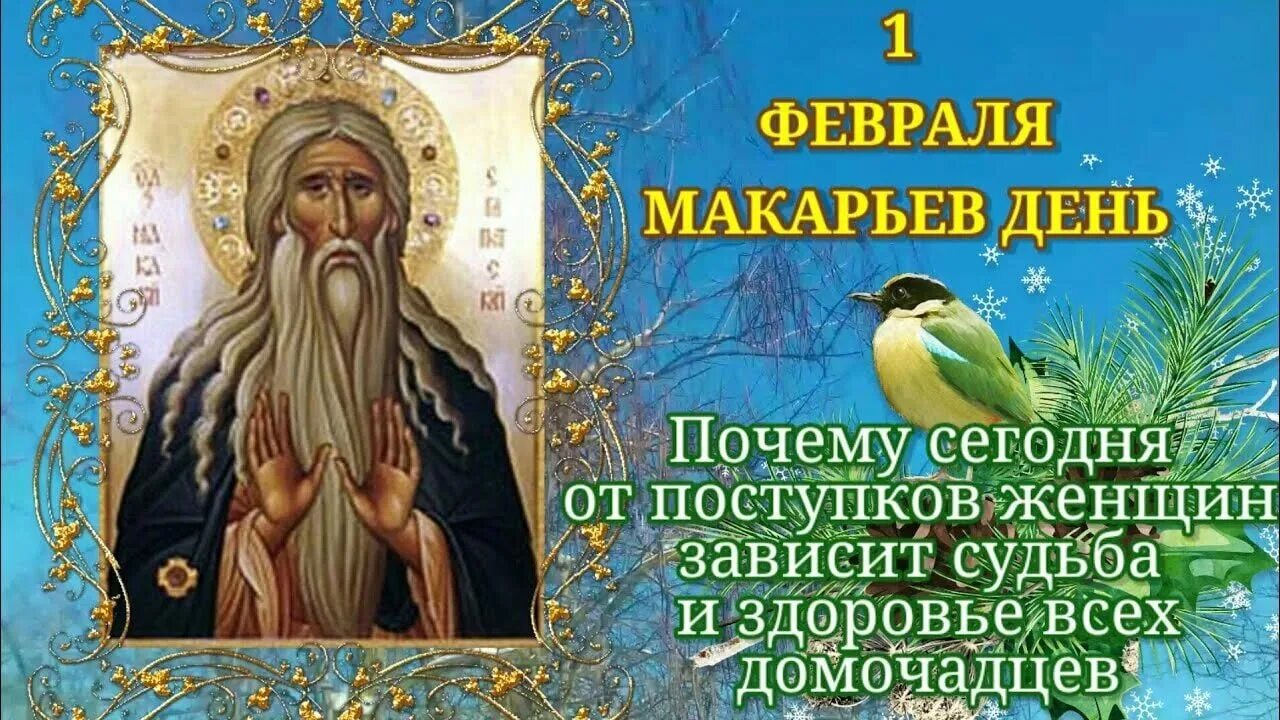 Праздник 1 февраля день. 1 Февраля - день памяти преподобного Макария Великого, египетского. 1 Февраля народный календарь. Макарьев день 1 февраля. Народный праздник Макарьев день.