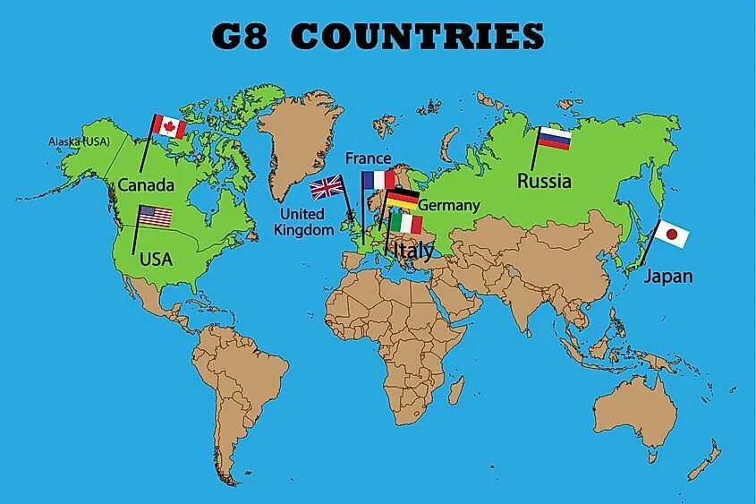 Стран 8 главных. Страны большой восьмерки. Государства большой восьмёрки. Страны большой семерки. Большая восьмёрка стран на карте.