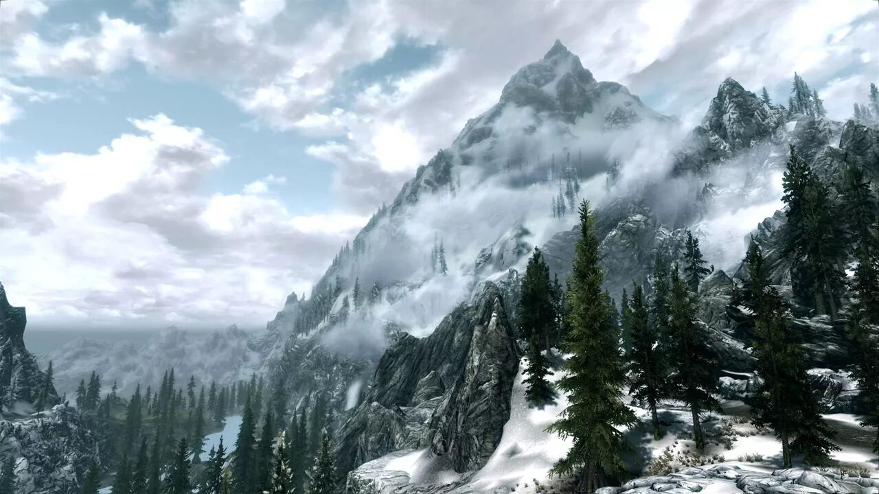 Скайрим полный экран. Горы Скайрима. Скайрим горы. The Elder Scrolls 5 горы. Джерольские горы скайрим.