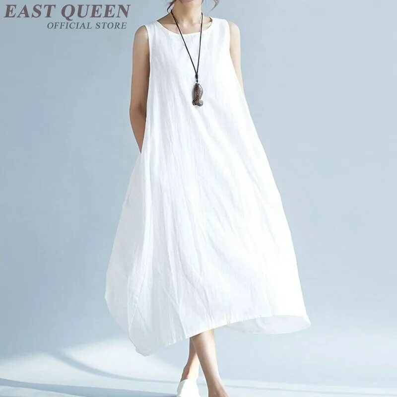 Длинное хлопковое платье. Летнее платье из муслина. Белый льняной сарафан. Белое льняное платье.