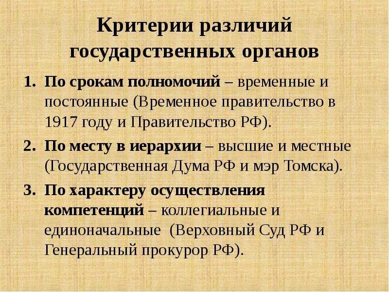 Критерии различий государственных органов. Срок полномочий временного правительства. Сроки полномочий государственных органов. Полномочия временного правительства.