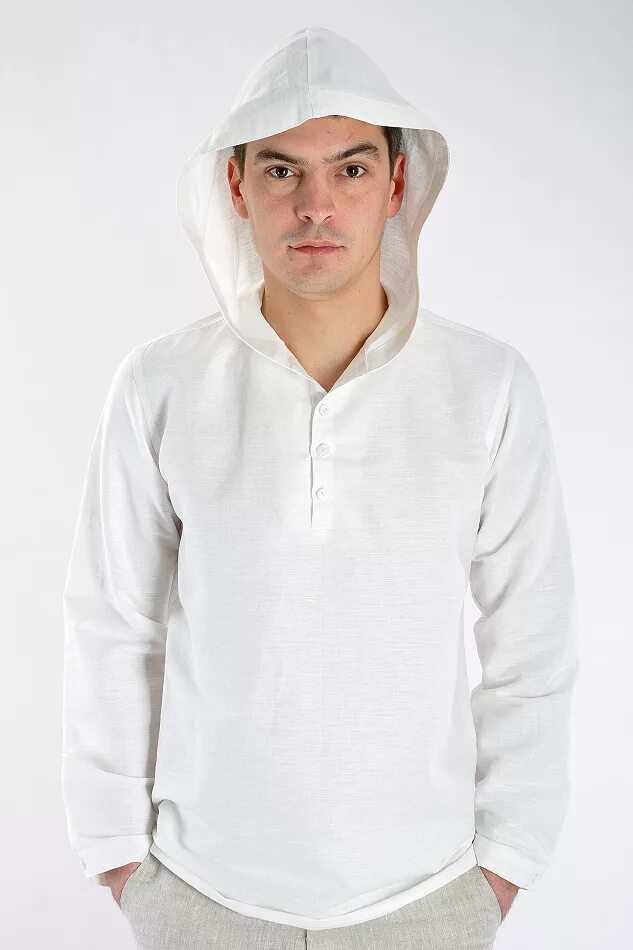 Белая льняная рубашка с капюшоном (код: xy891). Рубашка мужская с капюшоном. Рубашка льняная с капюшоном. Льняная рубашка с капюшоном мужская.