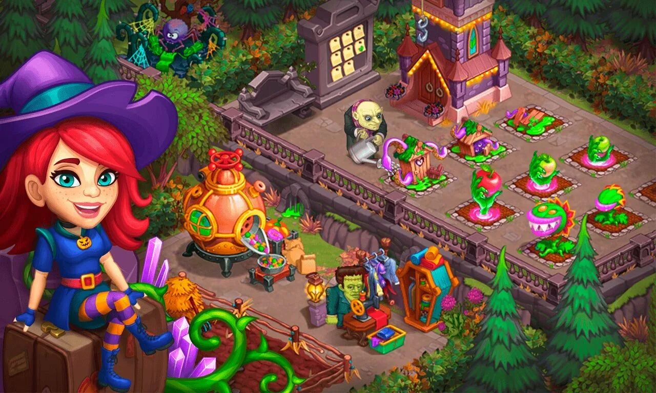 Ферма монстров. Monster farm : ферма хэллоуин в городке монстров. тауншип хэллоуин. казуальный стиль игры. самая красивая казуальная игра.