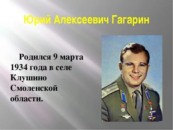 20 апреля великие люди. День рождения Юрия Гагарина 1 Космонавта.