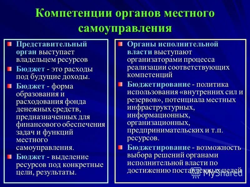 Полномочия системы органов местного самоуправления