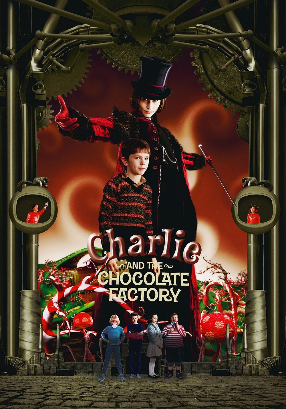 Фф чарли и шоколадная фабрика. Charlie and the chocolate factory 2005 poster. тим бертон чарли и шоколадная фабрика.