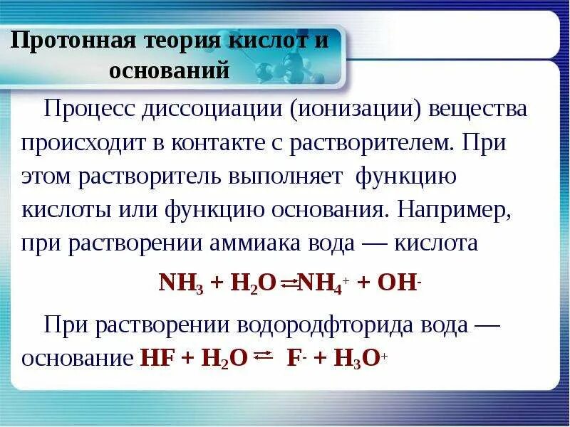 Диссоциация раствора аммиака. Уравнение диссоциации раствора аммиака. Теории кислот и оснований. Уравнение диссоциации аммиака в водном растворе.