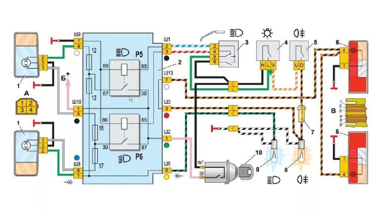 Ближний свет фар ВАЗ 2105 схема. Дальний свет ВАЗ 2104 схема. Схема ближнего света ВАЗ 2104. Задние фары ВАЗ 2105 схема. Горит правый поворот