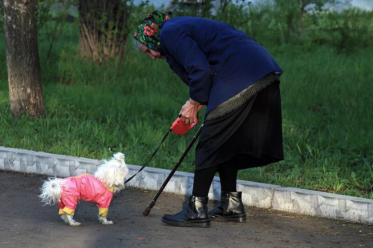 Пожилая женщина с собакой