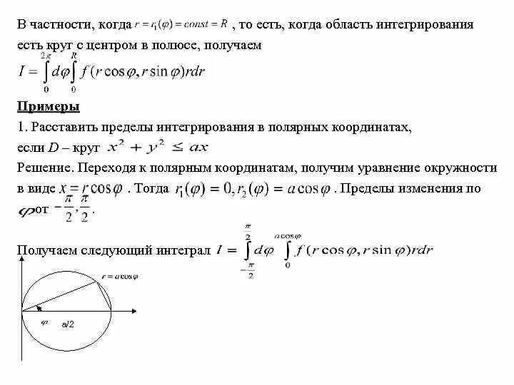 Пределы интегрирования в Полярных координатах. Решение интегралов в Полярных координатах. Изменение порядка интегрирования в Полярных координатах. Двойной интеграл в Полярных координатах.