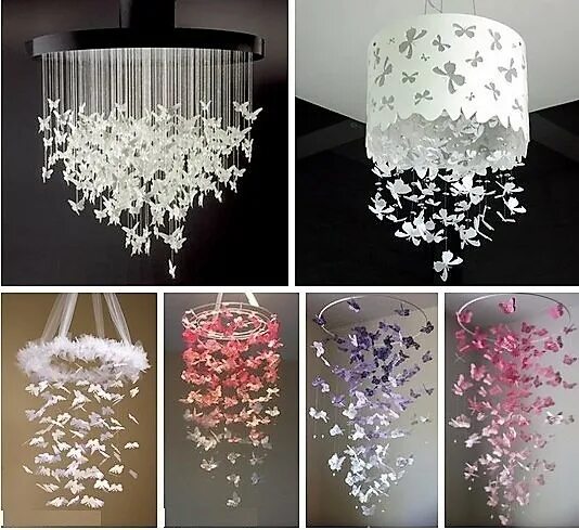 Подвесные украшения для интерьера. Люстра из бумажных бабочек. Новогодние украшения своими руками. Украшения на люстру своими руками. Бабочка на люстру декор.