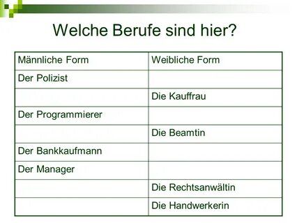Schreib die weibliche form des berufes