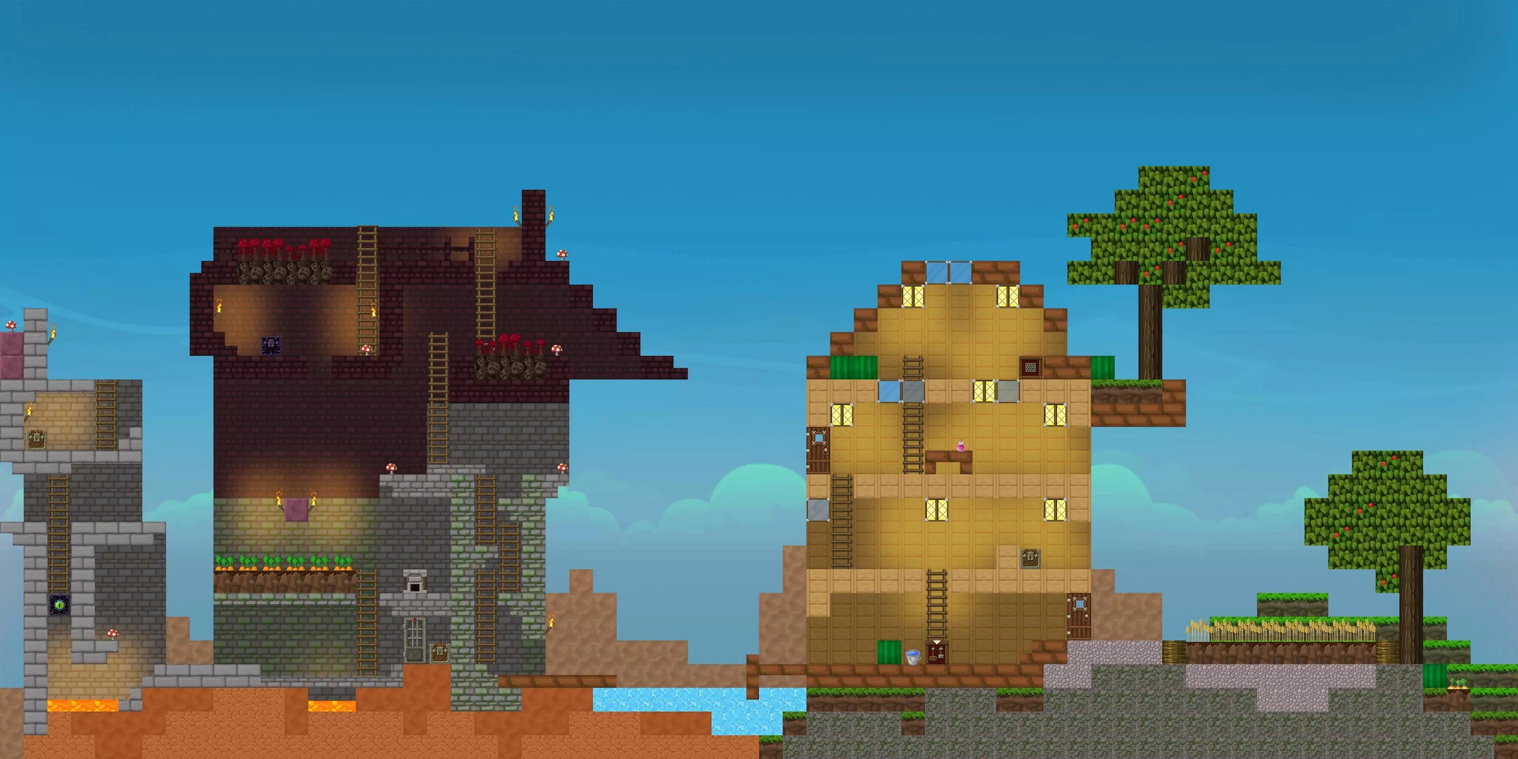 Minecraft 2д. Деревня майнкрафт 2д. Мир МАЙНКРАФТА В 2д. 2 D игра +майнкрафт.