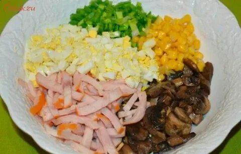 Салат ветчина грибы кукуруза