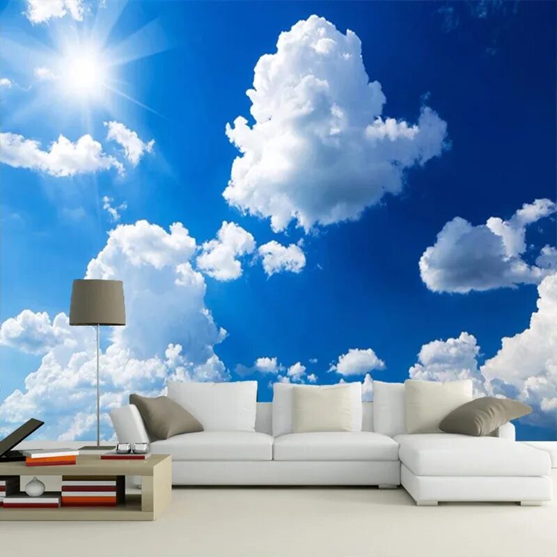 Белые облака и дом. Фотообои небо. Облака в интерьере. Фотообои облака на стену. Облака на стене.