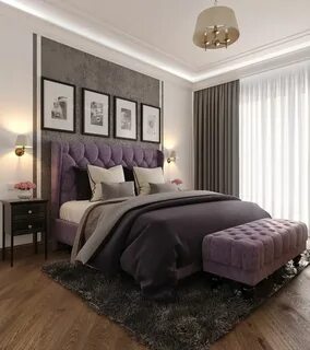 Серо сиреневая спальня