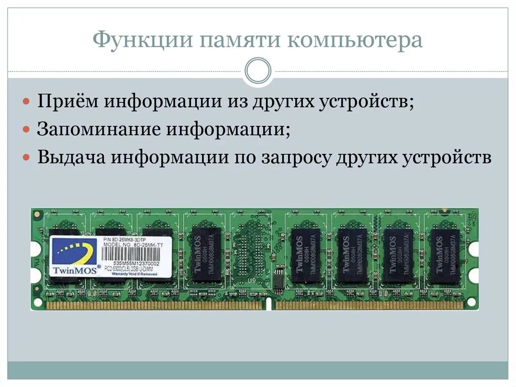 Основные компоненты памяти. Внутренняя память функции. Системная внутренняя память ПК. Функции внутренней памяти компьютера. Микросхемы памяти компьютера.