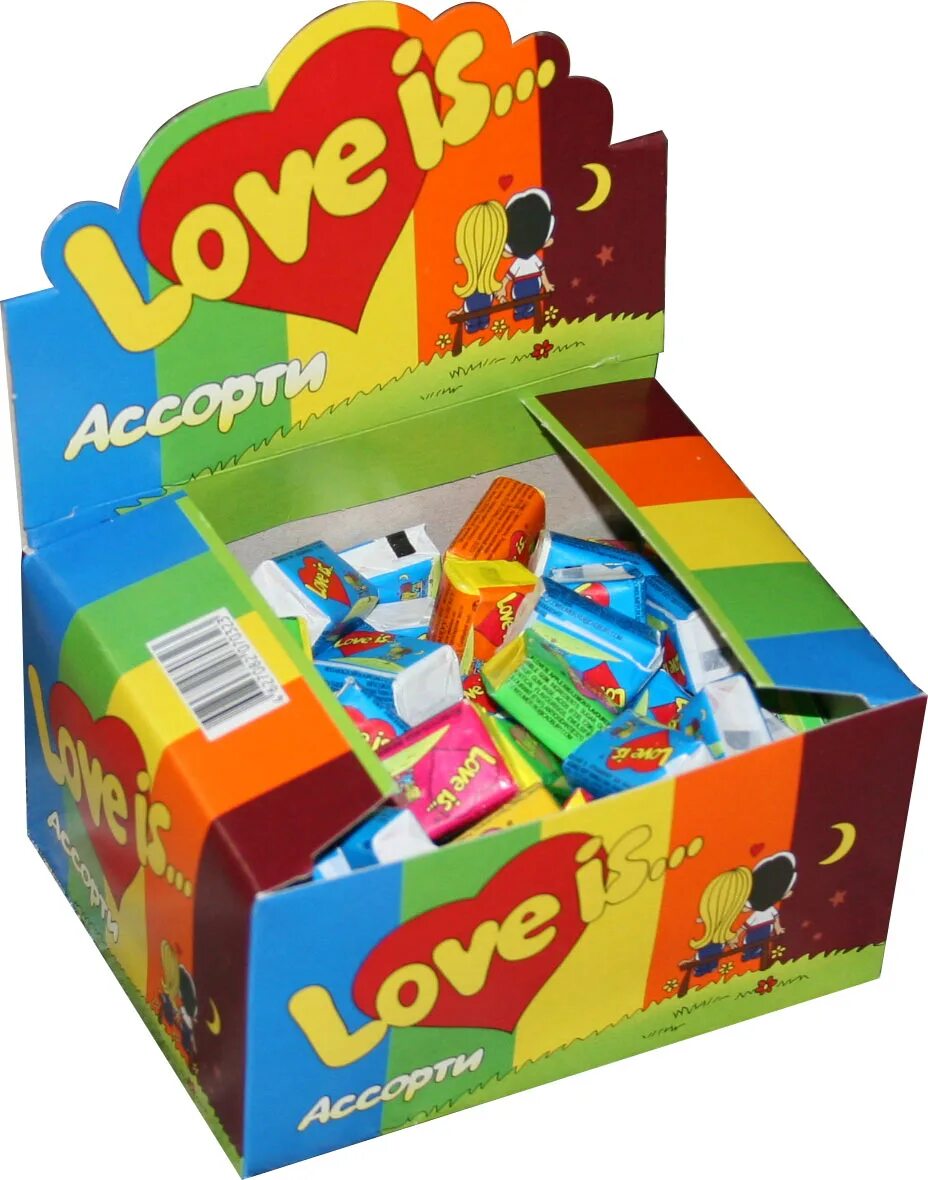 2гр. (пакет). жевательная резинка love 100 + 100 шт. жевательная резинка love is. жевательная резинка love is банан-клубника 4,2гр*100шт*20 блоков.