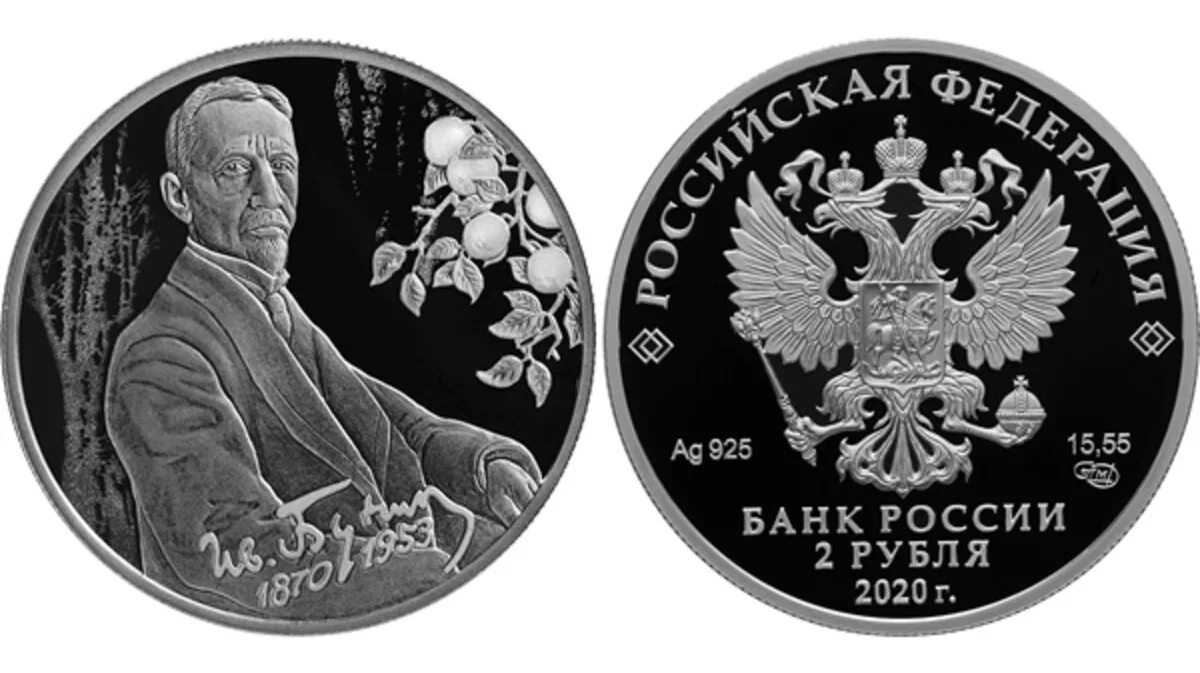 Монеты банка россии 2020 года. Монета Бунин 2020. 2 Рубля 2020 Бунин. Бунин памятная монета. Монета 2 рубля 2020 года.
