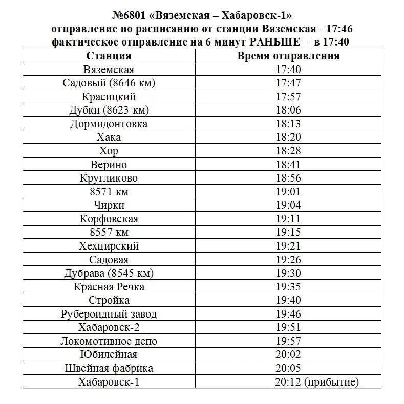 Электричка хор хабаровск на завтра