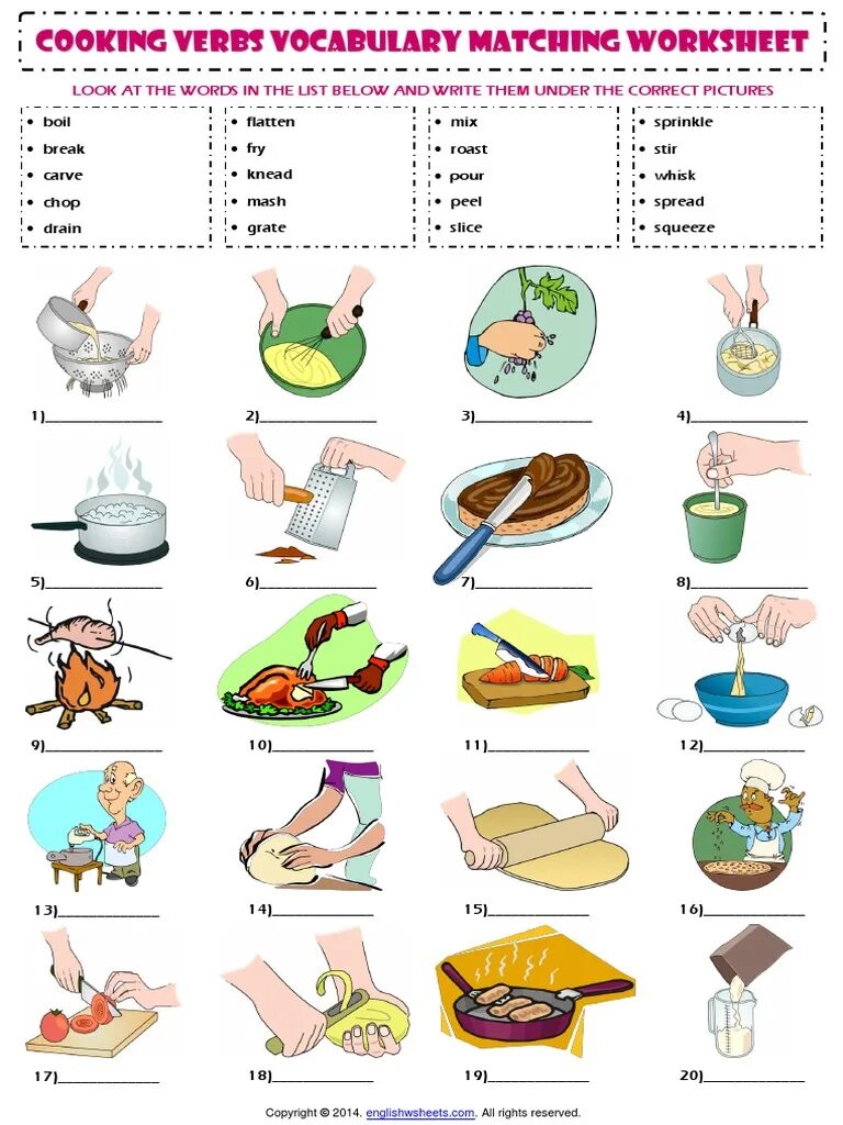 Preparation matching. Приготовление еды на английском языке. Глаголы приготовления пищи. Готовка на английском языке. Cooking verbs английский.