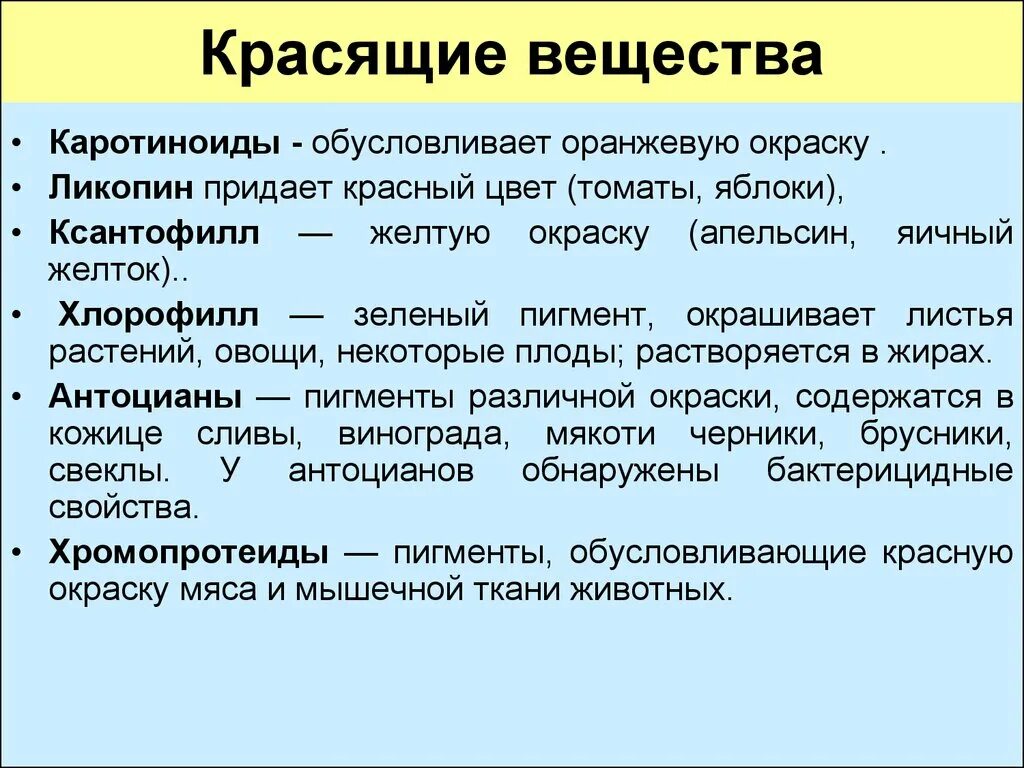 Выберите красящие вещества. Красящие вещества. Окрашенные вещества. Красящие вещества характеристика. Красящие вещества каротиноиды.