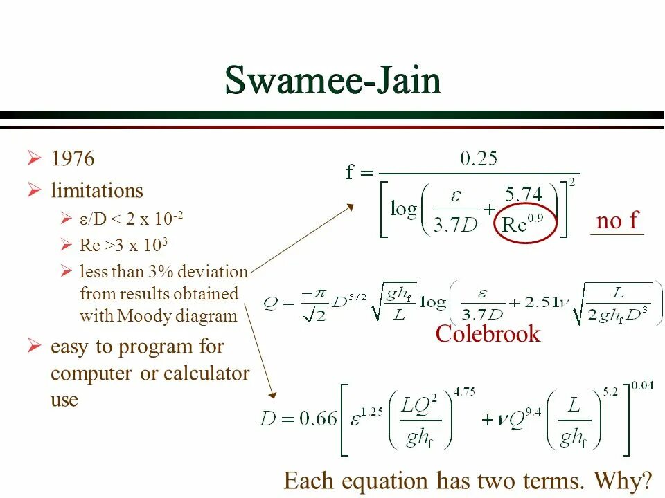 Second term. Colebrook equation. Colebrook-White equation.