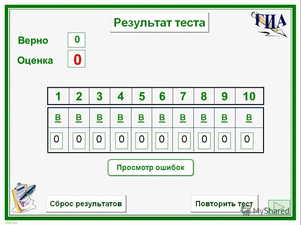 Тест состоит из 5 вопросов