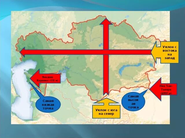 Крайние точки Казахстана. Казахстан Юг Запад Восток. Направлена с запада на восток