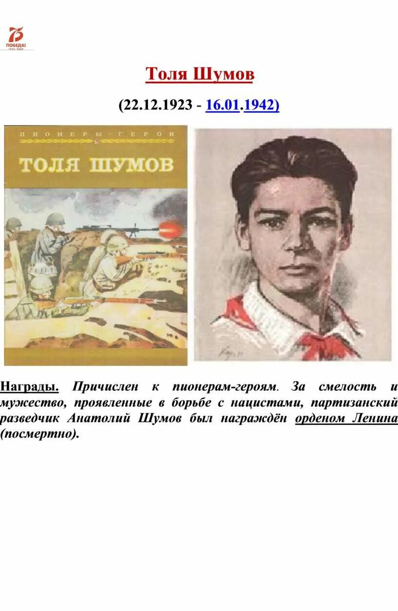 Пионер толя. Толя шумов пионер герой биография.