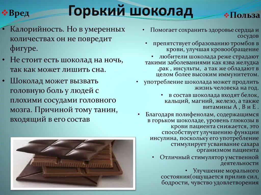 Шоколад польза и вред для здоровья. Потща Горького шоколада. Горький шоколад полезен. Польза и вред шоколада. Чем полезен Горький шоколад.