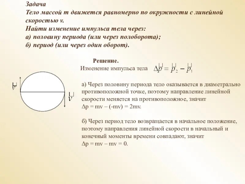 Определите радиус окружности в период обращения. Изменение импульса по окружности. Изменение импульса тела движущегося по окружности. Модуль изменения импульса по окружности. Модуль изменения скорости по окружности.