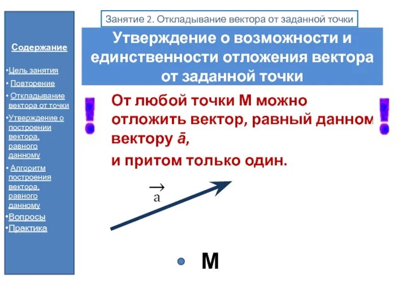 От любой точки можно отложить вектор. Откладывание вектора от данной точки. Как отложить вектор равный данному от точки. Как отложить вектор от данной точки. От любой точки можно отложить вектор равный данному и притом только.