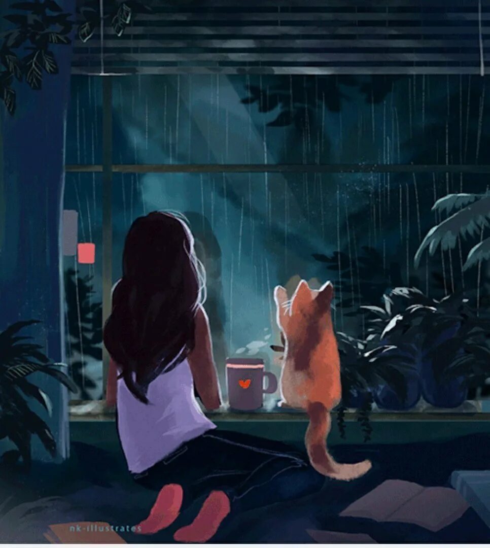Девушка с котом на подоконнике. Девушка с кошкой у окна. Слишком долгое ожидание. Девушка с котом арт.
