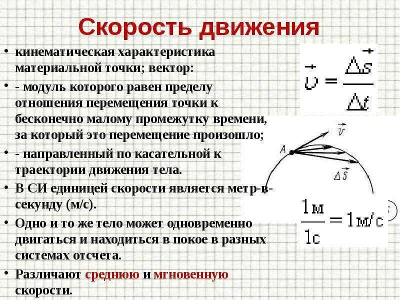 Скоростью движения называется быстрота движения. Характеристики движения материальной точки. кинематические характеристики движения материальной точки. кинематическое описание движения материальной точки. скорость движения материальной точки.