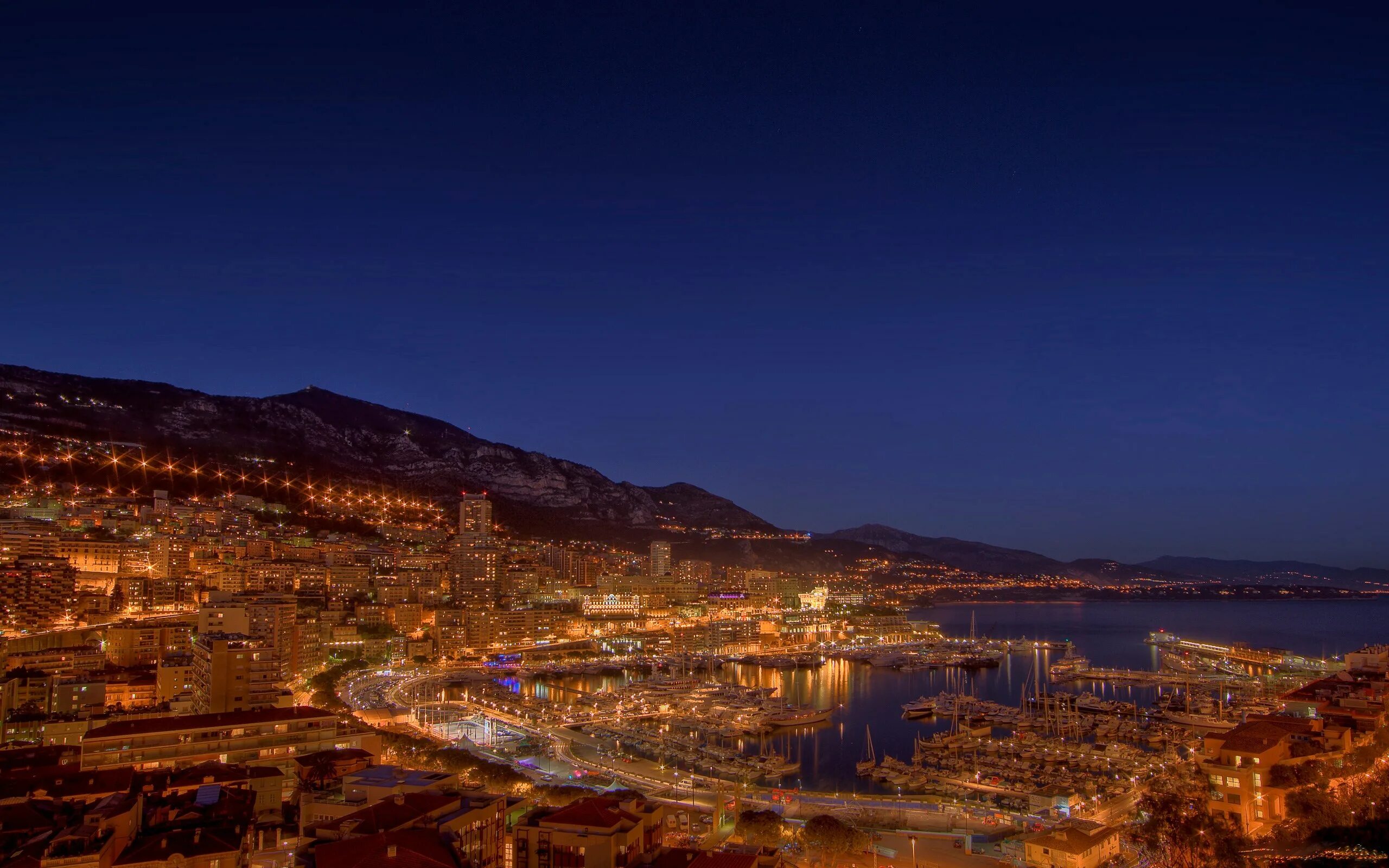 Ночной Монте Карло. Вечерний Монте Карло. Монако. Монте Карло панорамный вид.