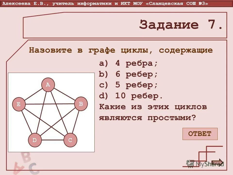 Графы 11 класс информатика