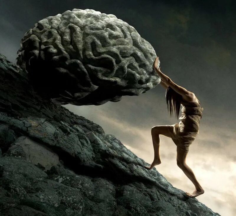 Игорь морски (Igor morski).Польша. Мозг сюрреализм. Сизифов труд. Человек толкает камень в гору