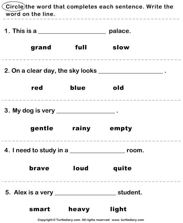 Choose the correct synonym for each adjective