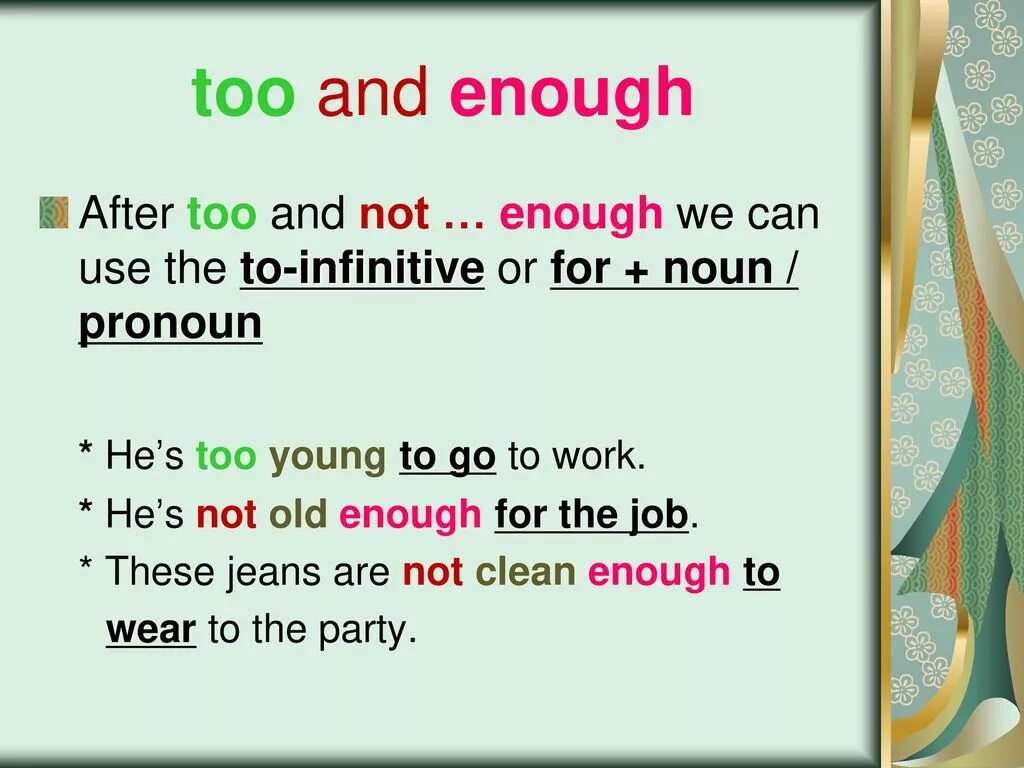 Much many enough правило. Too enough правило. Job to be done фреймворк. Jobs are not enough. Правило too и enough в английском языке.