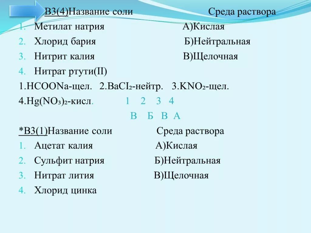 Нитрит натрия среда раствора. Название соли среда раствора. Ацетат натрия в кислой среде. Гидролиз метилата натрия. Гидроксид бария характер среды водного раствора