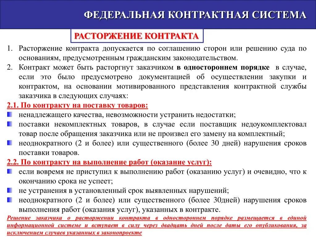 Что грозит заказчику. Основание для расторжение контракта по 44 ФЗ. Расторжение контракта по 44 ФЗ по соглашению сторон. Причины расторжения контракта по соглашению сторон по 44-ФЗ. Расторжение договора по 44 ФЗ по соглашению сторон образец.