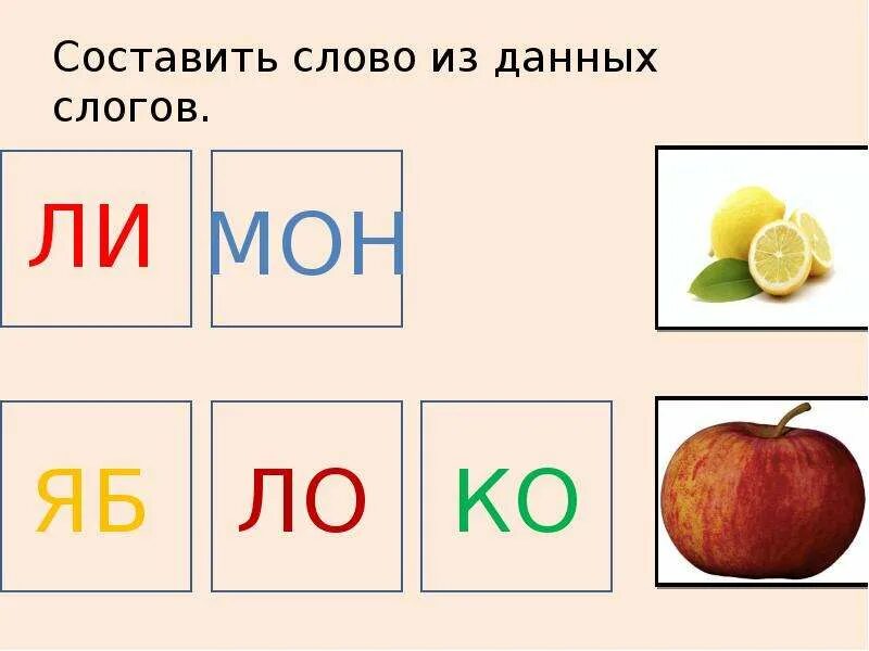 Составь слово из первых слогов