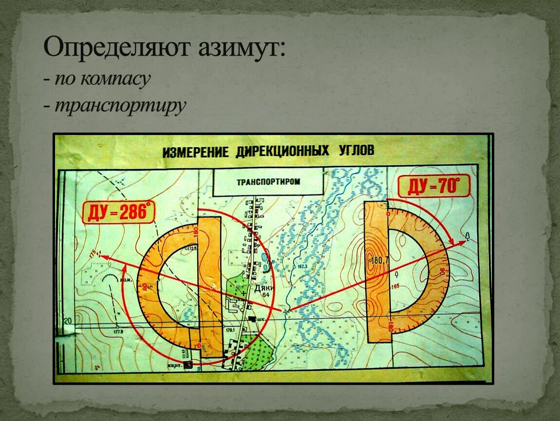 Как отличить карты. Как найти Азимут. Как определить Азимут на карте. Нахождение азимута с помощью транспортира. Измерение азимута с помощью транспортира.