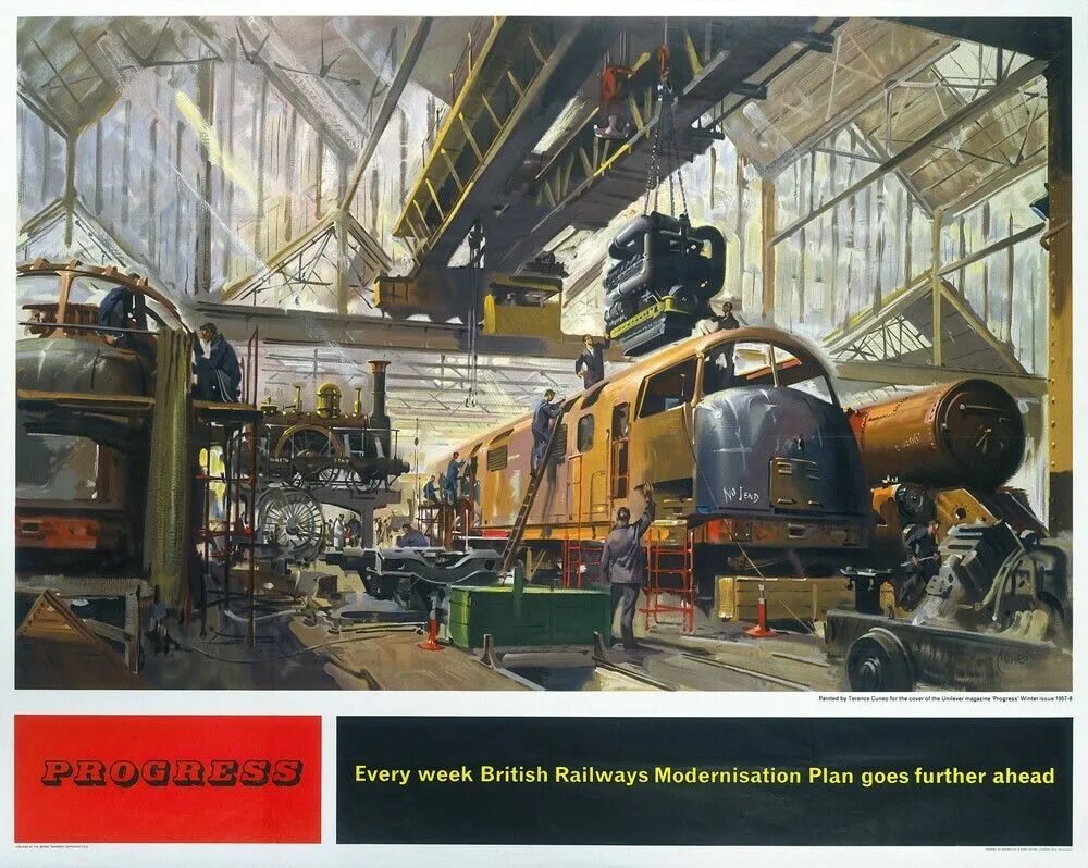 Теренс Кунео картины. Старые железнодорожные плакаты. British Railway posters. Прогресс плакат. Further ahead