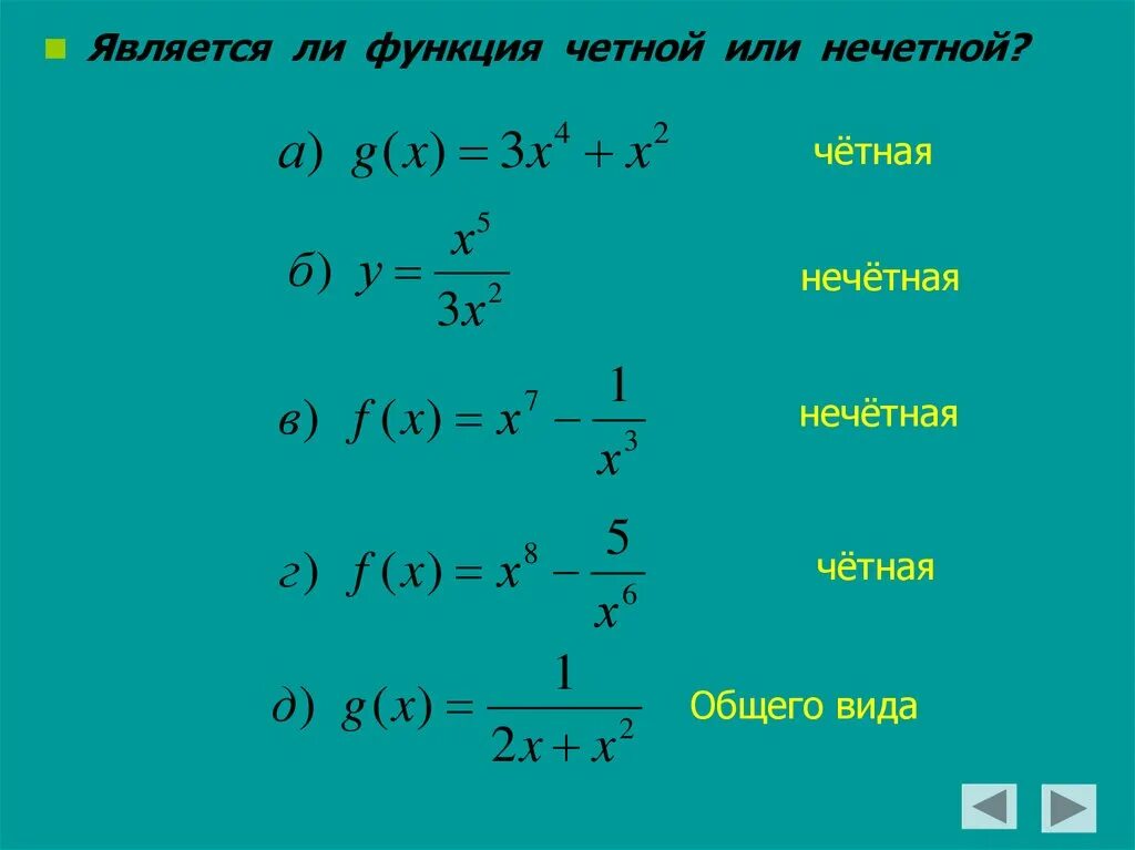 Свойства четности и нечетности. Четность или нечетность функции.